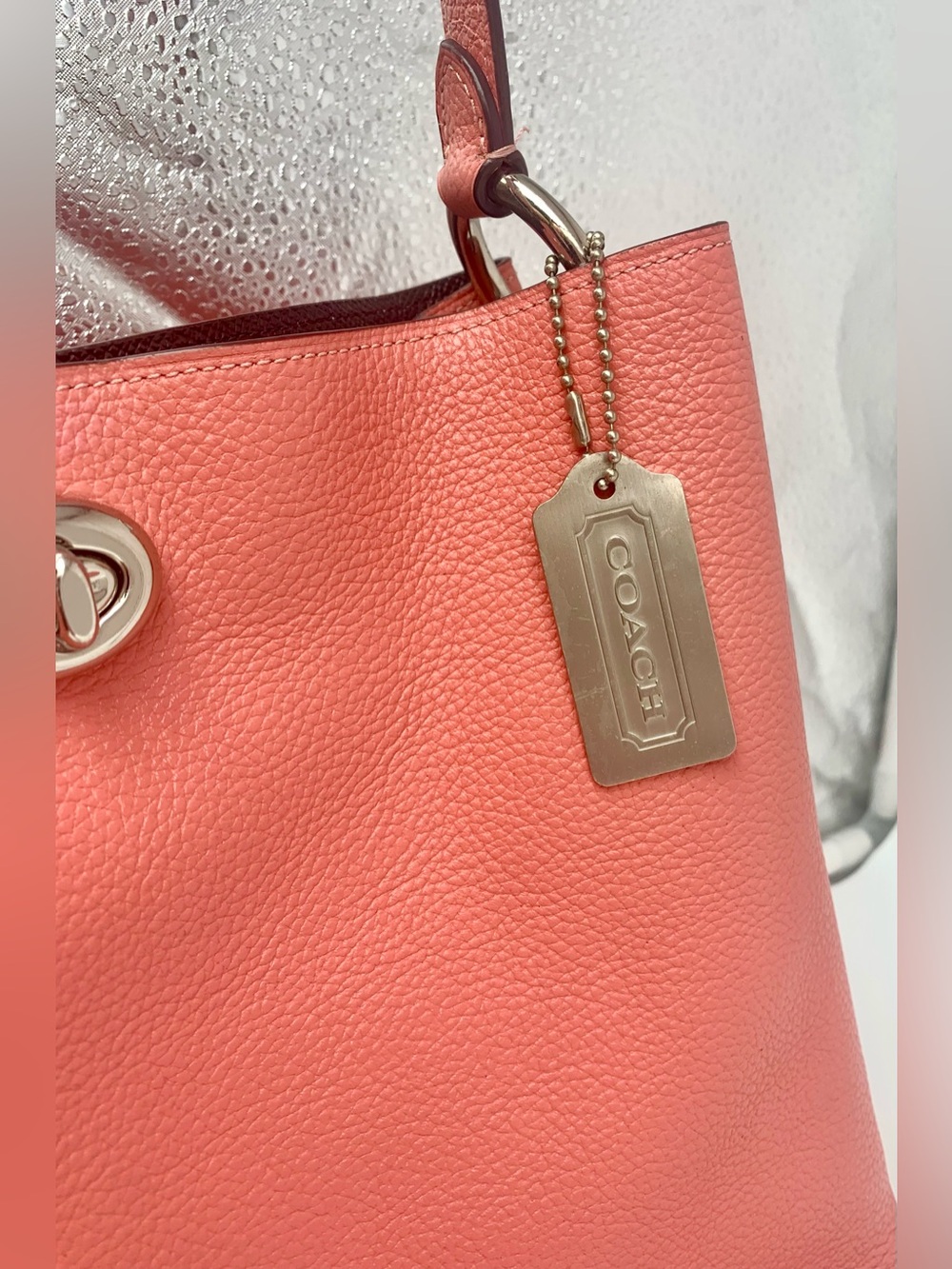 Coach Charlie Bucket Bag 55200 Coral Pebbled Leather Shoulder Tote - Picture 2 of 16